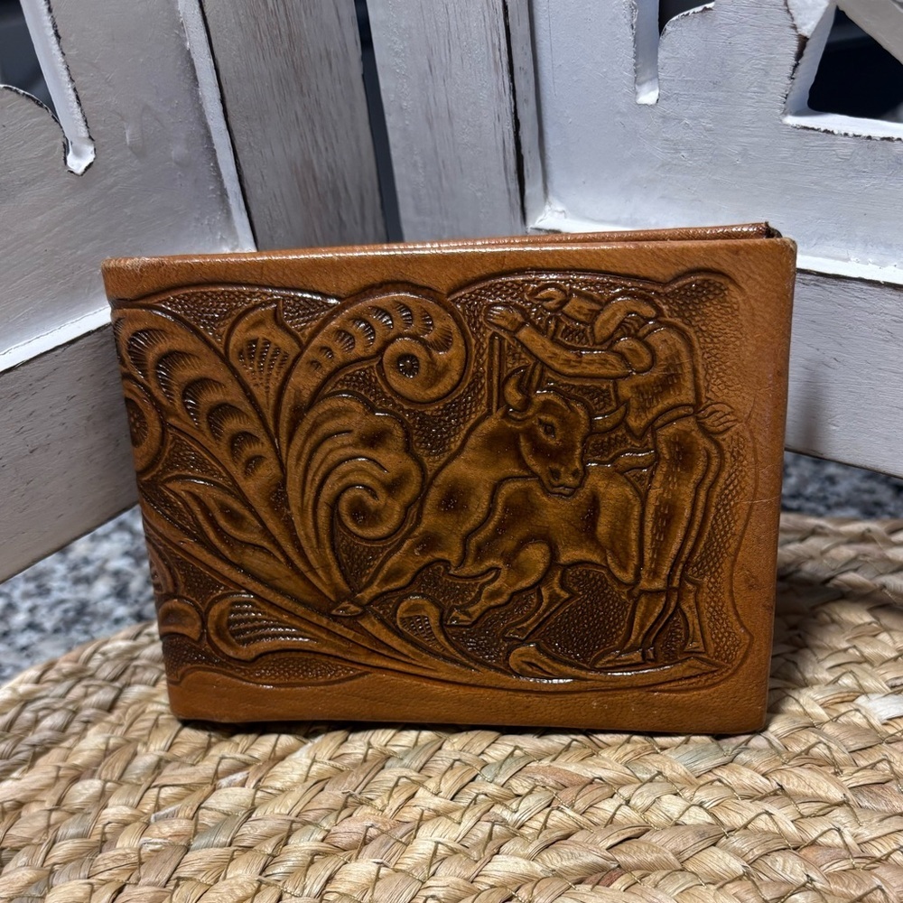 Vintage Embossed Tan Leather Wallet